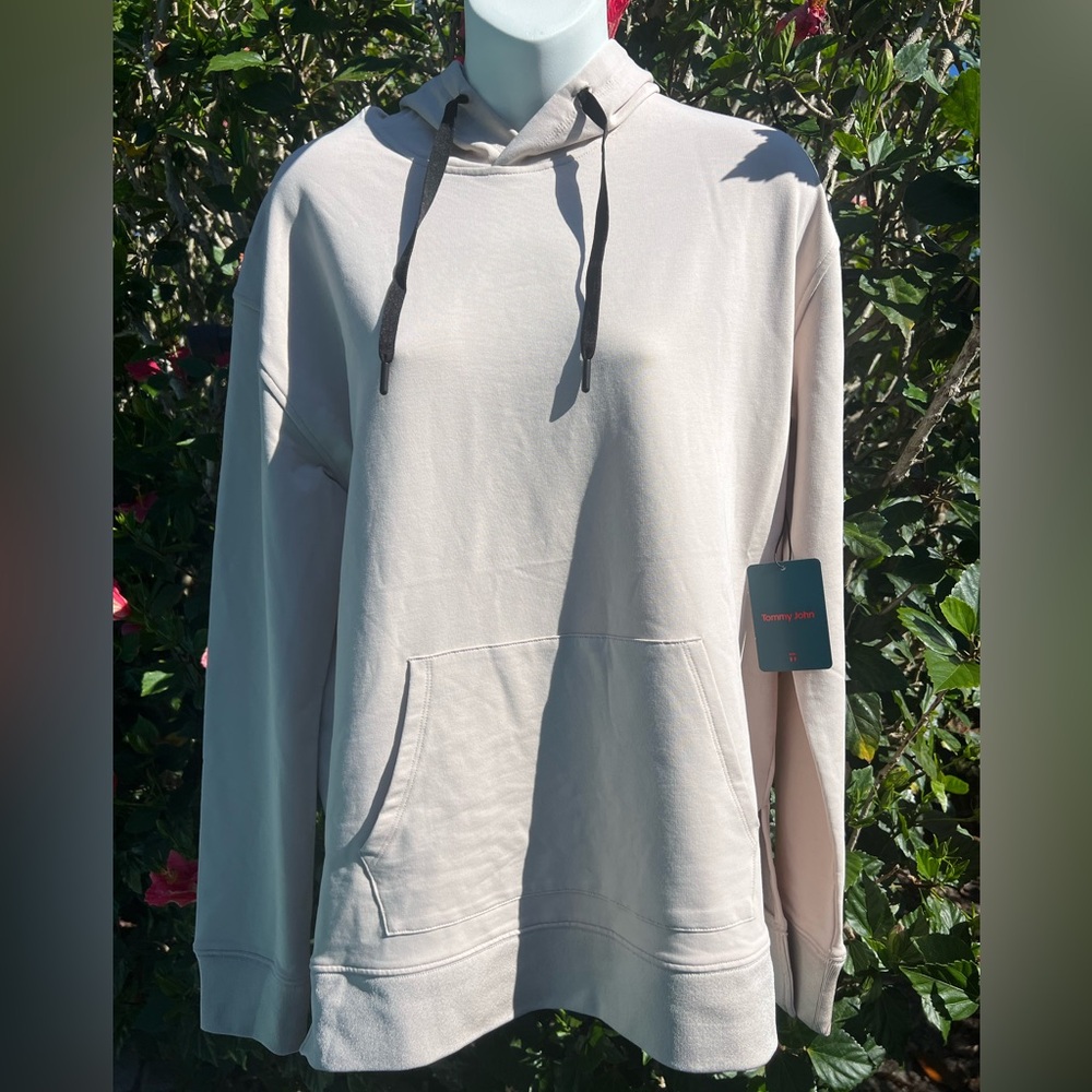 Tommy John Luxe French Terry Hoodie Women’s Medium silver gray Tan Athletic $118